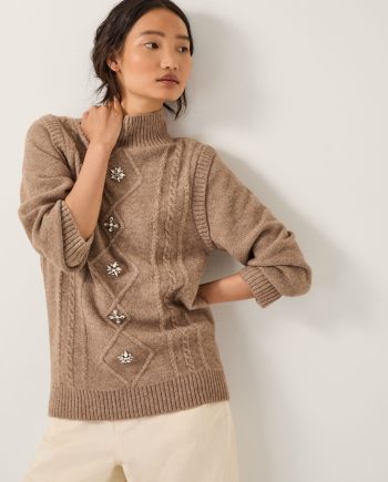 Candice Embellished Cable Knit Jumper Mink