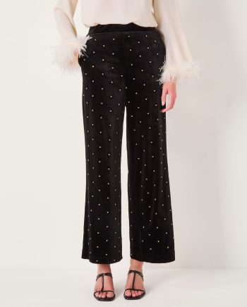 Emma Embellished Velvet Wide Leg Trousers Black