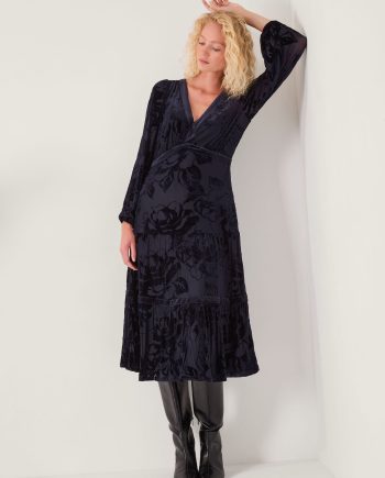 Dolly Floral Devoré Midi Dress Blue