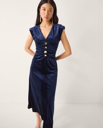 Vana Velvet Sleeveless Midi Dress Blue