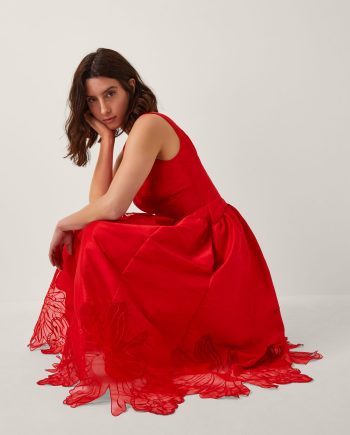 Frida Cutwork Midi Dress Red