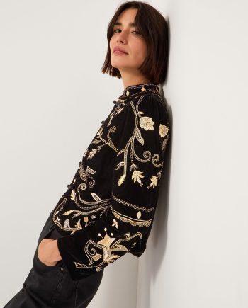 Farah Embroidered Velvet Jacket Black