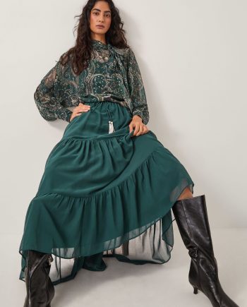 Holly Tiered Chiffon Maxi Skirt Teal
