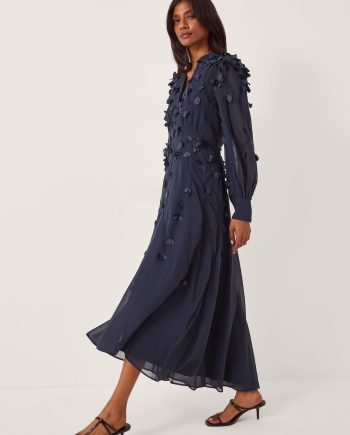 Gwen Appliqué Long Sleeve Midi Dress Blue