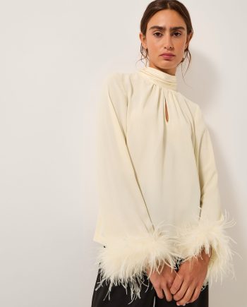 Luella Feather Cuff Top Ivory