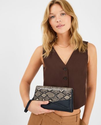 FAUX SNAKESKIN WRISTLET CLUTCH BAG