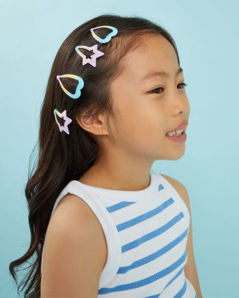 4-PACK GIRLS RAINBOW HEART & STAR HAIR CLIPS