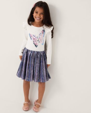 Butterfly Sequin Disco Dress Blue