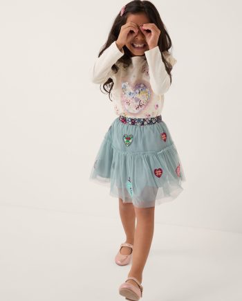Heart Embellished Tulle Skirt Green