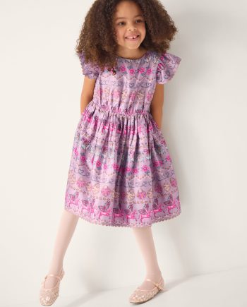 Magical Unicorn Print Satin Dress Purple