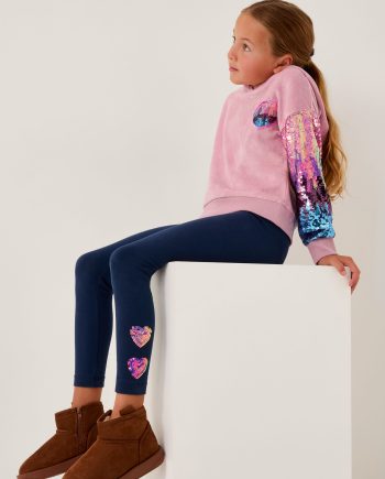 Sequin Heart Velour Hoodie & Leggings Set Pink