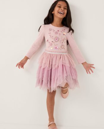 Floral Embellished Disco Dress Purple