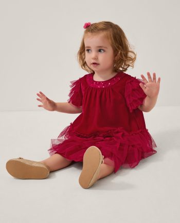 Baby Alexandra Velvet Ruffle Party Dress Red