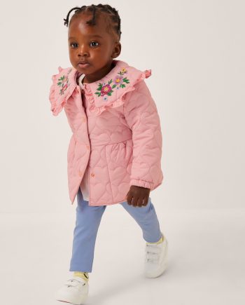 Baby Embroidered Heart Quilted Coat Pink