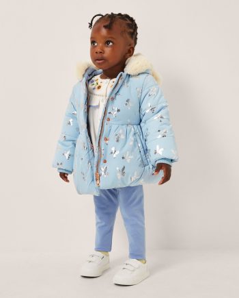 Baby Faux Fur Hooded Bow Coat Blue