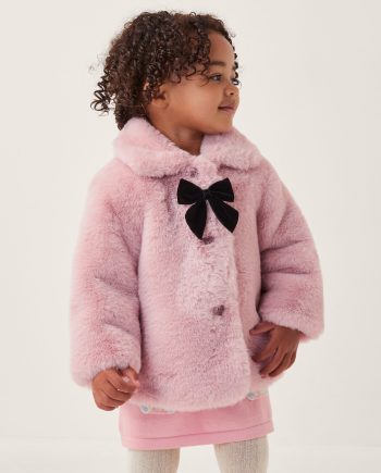 Baby Bow Faux Fur Coat Pink