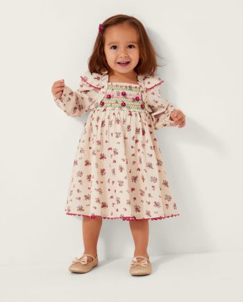 Baby Ditsy Floral Smock Dress Ivory