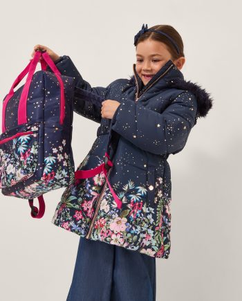 Starry Floral Hooded Coat Blue