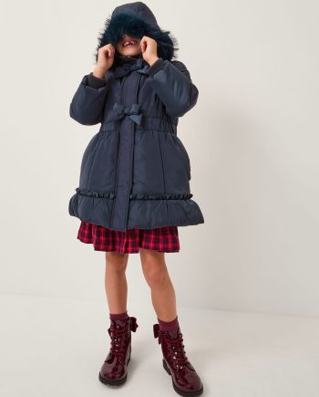 Frill Bow Hooded Coat Blue
