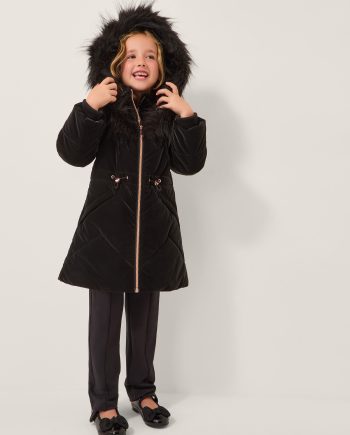 Faux Fur Hood Padded Coat Black