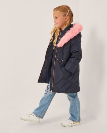Hooded Faux Fur Puffer Coat Blue