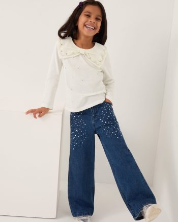 Bow Collar Rhinestone Top Ivory