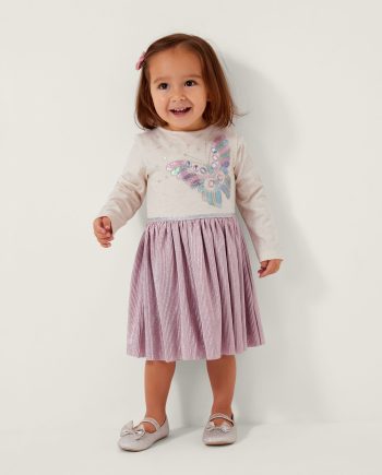 Baby Butterfly Plisse Disco Dress Pink