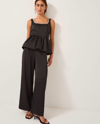 Saira Diamanté Peplum Top Black