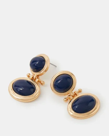 Oval Stone Drop Earrings