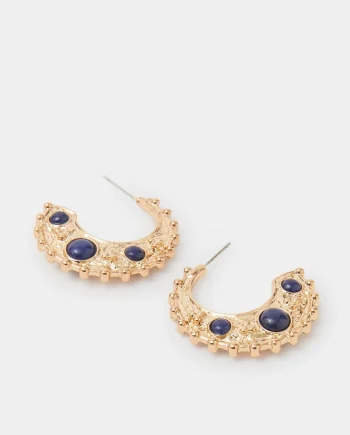 Textured Crescent Moon Hoop Earrings
