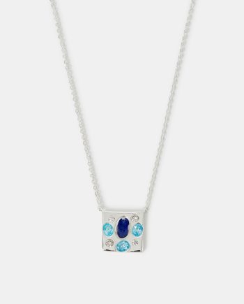 STERLING SILVER-PLATED STONE SQUARE PENDANT NECKLACE
