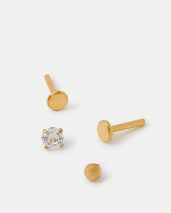 2-PACK 14CT GOLD-PLATED SURGICAL STEEL DIAMANTÉ FLATBACK EARRINGS