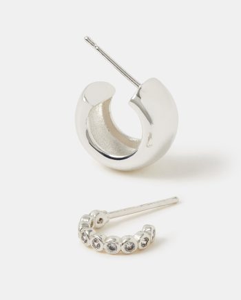 2-PACK STERLING SILVER-PLATED CHUNKY HOOP EARRINGS