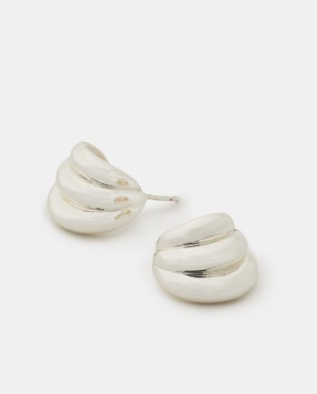 STERLING SILVER-PLATED CHUNKY RIDGE CURVE STUD EARRINGS