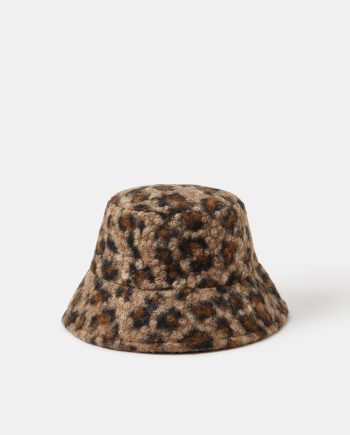 LEOPARD PRINT BOUCLE BUCKET HAT