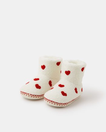 GIRLS HEART PRINT SLIPPER BOOTS NATURAL