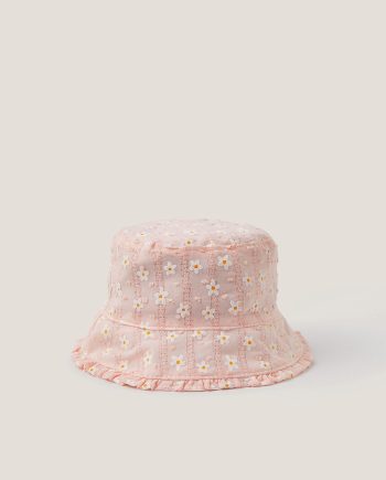 Baby Floral Embroidered Bucket Hat Pink