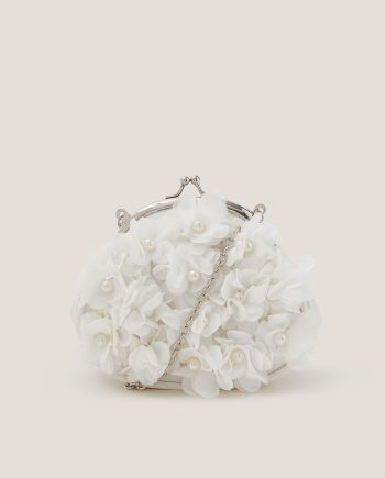 Appliqué Floral Cluster Clip Frame Bag Ivory