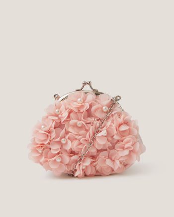 Appliqué Floral Cluster Clip Frame Bag Pink