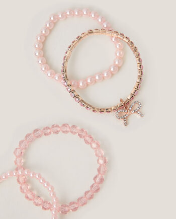 4-Pack Bow Pearl Bracelets Pink