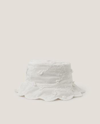 Baby Flower Embroidered Bucket Hat Ivory