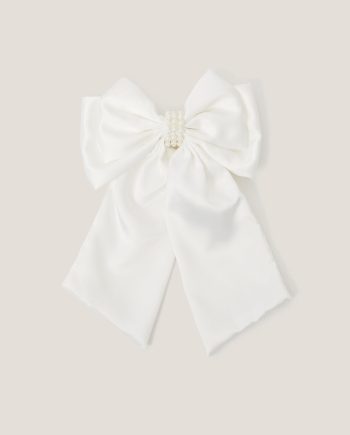 Long Pearl Satin Bow Hair Clip