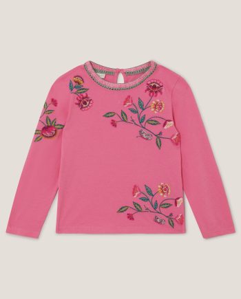 Floral Embroidered Long Sleeve Top Pink