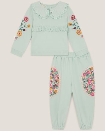 Baby Embroidered Floral Top & Jogger Set Green