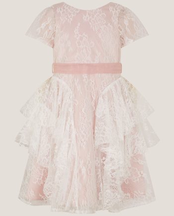 Joanie Cancan Ruffle Lace Dress Pink