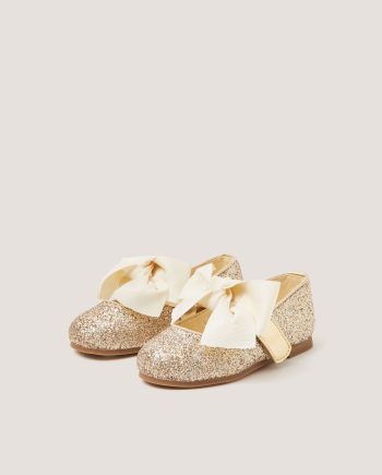 Glitter Bow Mary Jane Ballet Flats Gold