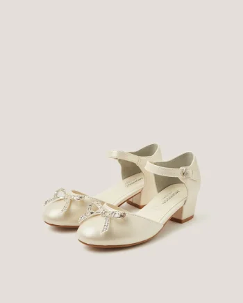 Diamanté Bow Closed Toe Heels Ivory