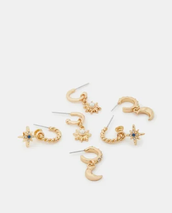 3-Pack Celestial Charm Huggie Hoop Earrings