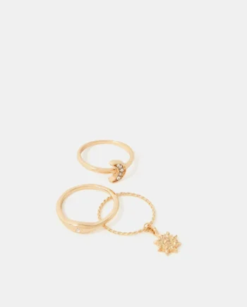 3-Pack Sun Charm Rings Gold