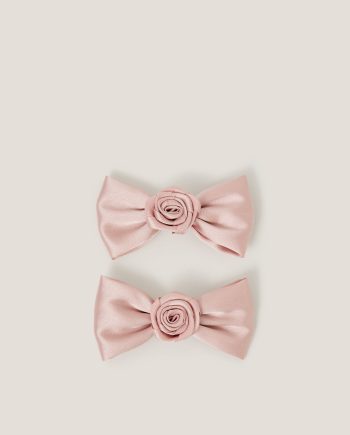 2-Pack Rose Bow Bridesmaid Hair Clips Pink